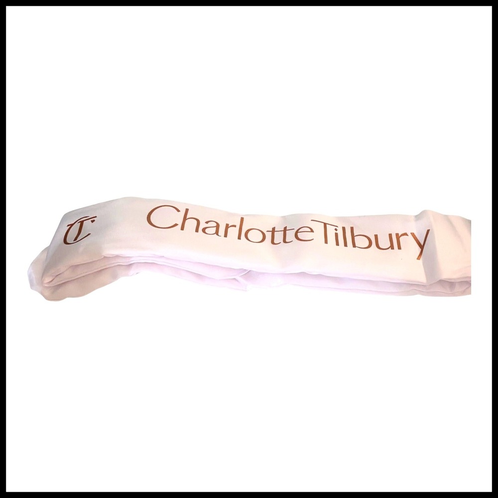 Charlotte Tilbury White Satin Spa Headband Rose Gold Logo Adjustable Skincare‎